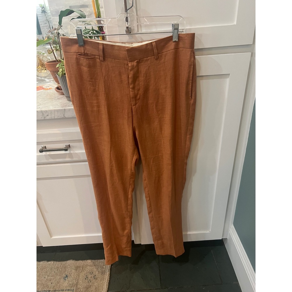 Noak Mens Rust Orange Linen Slim Fit  Pants Euro Summer Chic Travel 100% Linen